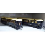 Two Hornby 0 gauge tinplate model wagons, sleeping car and dining car,