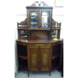 A late Victorian bone and satinwood inlaid rosewood and marquetry cabinet,