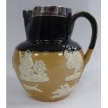 A Royal Doulton green and brown glazed stoneware harvest jug of bulbous form,