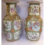 A pair of late 19thC Chinese Canton Export porcelain vases of baluster form,