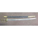 A Georgian infantry sword with a wire bound handgrip and hinged hilt,