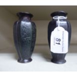 A pair of early 20thC Japanese cast metal miniature vases,