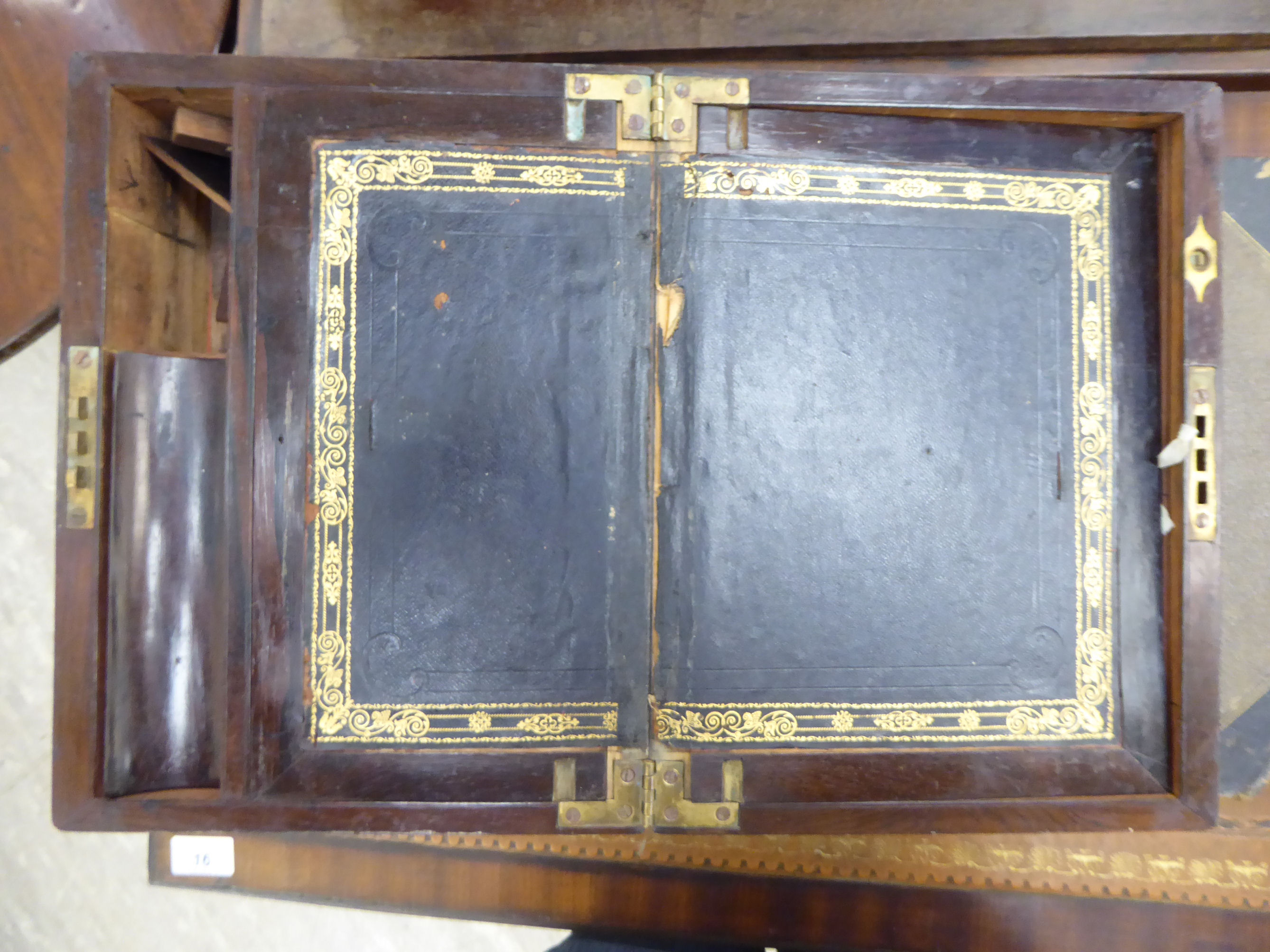 A late Victorian brass inlaid rosewood writing slope with straight sides and a hinged lid 5''h - Image 2 of 2