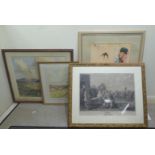 Four framed pictures: to include Anne Durriey Smith - 'Gisbury' watercolour bears a signature &