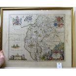 A mid 17thC Johannes Blaeu coloured county map 'Cvmbria vulgo Cumberland',