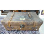 An early 20thC stitched brown hide trunk with straps 13''h 36''w F