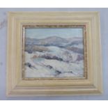 Attributed to Ernest Marshall - a snow scene oil on board bears a label verso (circa 1950) 6'' x