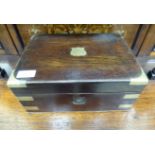 A late Victorian brass inlaid rosewood writing slope with straight sides and a hinged lid 5''h