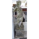 A composition stone garden statue, a robed Roman woman,