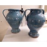 A pair of 20thC blue painted crackle glazed pottery,