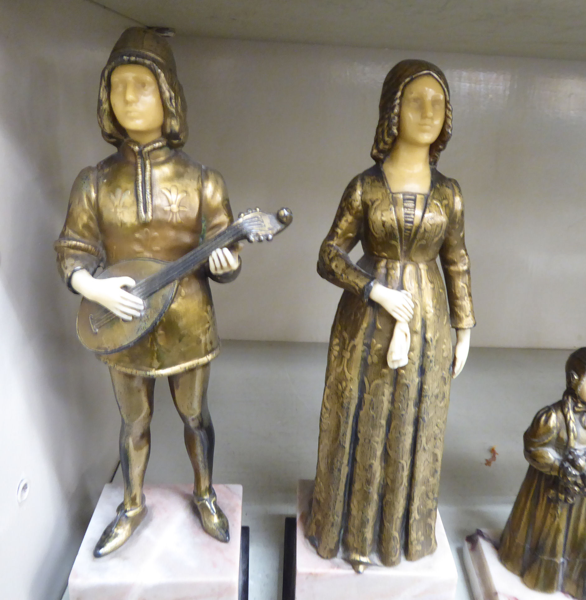 Three 1930s Art Deco patinated metal figures with composition faces and hands: to include a - Image 2 of 3