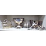 Silver plated decorative items and tableware: to include a pedestal,