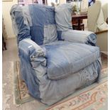 A Ralph Lauren Kensworth denim fabric upholstered armchair,