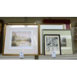 Framed pictures and prints: to include a late Victorian coloured engraving 'Vauxhall Bridge' 4'' x