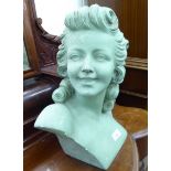 An Art Deco plaster bust, a young woman,