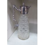 An early 20thC Mappin & Webb cut glass claret jug with silver plated mounts 11''h OS2