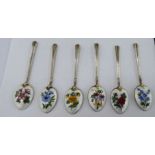 A set of six silver teaspoons with floral enamelled bowl backs Birmingham 1969 11