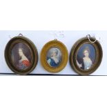 Three similar 1970s 'antique' finished reproductions of earlier portrait miniatures watercolours