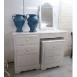 A modern white painted three drawer, single pedestal dressing table,