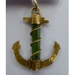 A late Victorian jade anchor design pendant with 9ct gold mounts 11