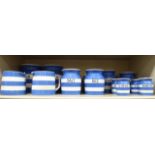 TG Green Cornishware banded blue and white china containers and jugs: to include a jar marked 'Lump