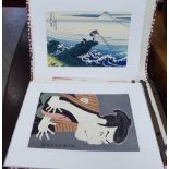 A small folio of modern Japanese original and reproduced woodblock prints: to include a series of