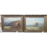 F Bland - a pair of late 19thC seascapes oil on canvas bearing signatures 14'' x 20'' framed