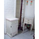 Small furniture: to include a modern cream painted and stencilled bedside cabinet with a drawer and
