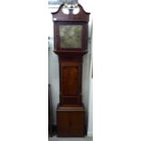 A late 18thC mahogany and oak longcase clock, the hood with a swan neck pediment,