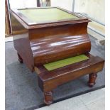 A late Victorian mahogany one-step commode with two tooled green hide covered treads,