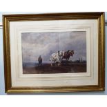 John Dalton - a ploughman with two horses in a landscape setting watercolour bears a signature