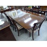 A modern Regency style mahogany twin pedestal dining table,