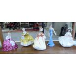 Five ceramic figures: to include a Royal Doulton china example 'The Last Waltz' HN2315 7''h