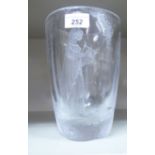 An Orrefors carved and etched glass vase of tapered form,
