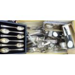 Silver and stainless steel flatware: to include a set of six Mappin & Webb silver teaspoons