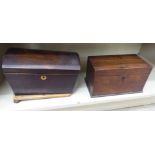A Regency rosewood casket with tapered sides and a domed, hinged lid,