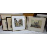 Framed pictures and prints: to include mainly Victorian street scenes coloured prints largest 7''