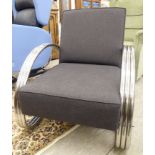 A Ralph Lauren Hudson design chromium plated tubular framed reception chair with a charcoal