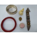 Small collectables: to include a Chinese cinnabar bangle,