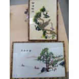 Two similar framed 20thC Japanese embroidered silk pictures,