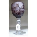 A glass presentation goblet, the cup shaped, semi-opaque,