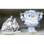 An early 20thC German porcelain group 7''h;