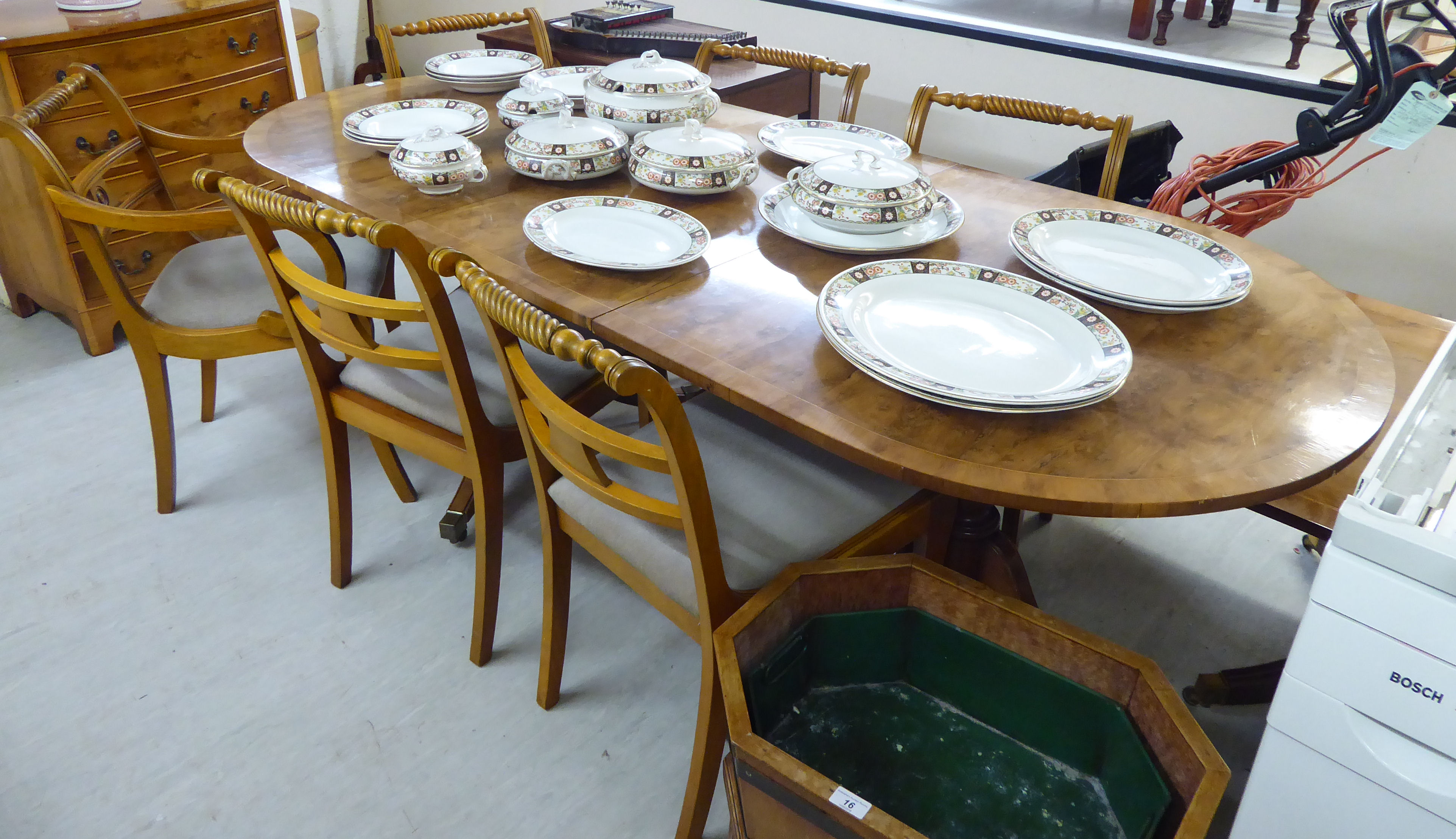 A modern Regency style yew wood twin pedestal dining table, - Image 2 of 5