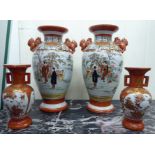 A pair of early 20thC Japanese Kutani porcelain vases,