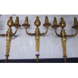 A set of three early 20thC neo-classical cast brass twin branch appliques 17''h BSR