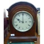 A late 19th/early 20thC lacquered brass inlaid mahogany cased bracket clock,