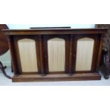 A Regency rosewood side cabinet, having an inset marble top, over three in-line,