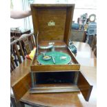 A 1930s Itonia light oak cased gramophone with twin soundbox doors CA