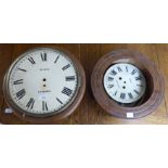 Two early 20thC oak wall clock cases (only) 14'' & 10''w BSR