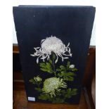 A pair of late Victorian floral painted ebonised panels 16'' x 10'';